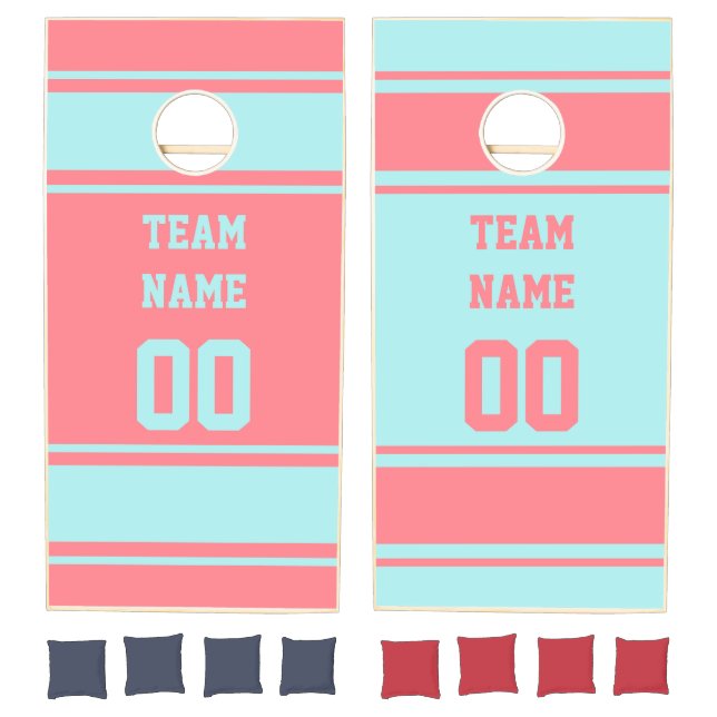 Jersey Style Pink and Blue Personalized  Cornhole  Set (Set)
