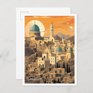 Jerusalem Art Travel Illustration Postcard