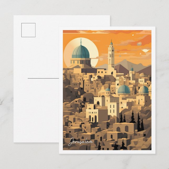 Jerusalem Art Travel Illustration Postcard (Front/Back)
