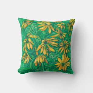 Jerusalem Artichokes Summer Flower Floral Painting Throw Pillow