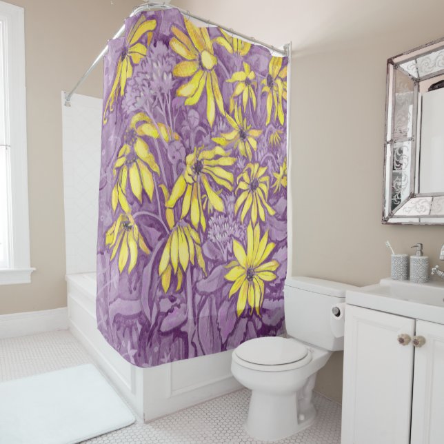Jerusalem Artichokes Summer Flower Floral Purple Shower Curtain (In Situ)