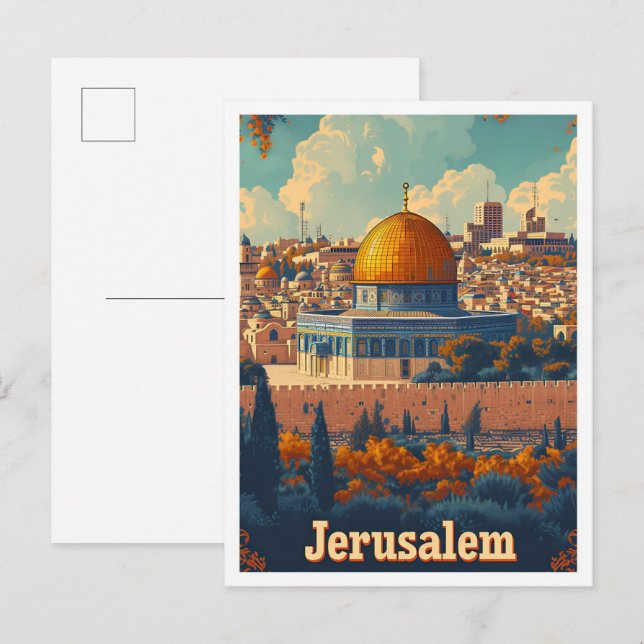 Jerusalem Artistic Travel Illustration Postcard (Front/Back)