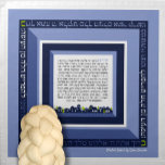 Jerusalem ASHKENAZ Challah Dough Cover & Cloth Napkin<br><div class="desc">ASHKENAZ Modern Clean Lines. Jerusalem Theme. Blue Squares. Challah Dough Cover. Includes the full text of the Blessing recited when separating Challah. And ALSO the full text of the Yehi Ratzon that is often said when performing this mitzvah. How convenient is that! Baking enthusiasts: Express yourself & show off your...</div>