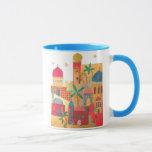 Jerusalem City Colorful Art Mug<br><div class="desc">jerusalem, "old city", islam, islamic, jewish, judaism, jew, jews, israel, colorful, multicolor, bright, muslim, domes, dome, architecture, buildings, city, town, birds, night, doves, peace, shalom, "middle east", "middle eastern", arabian, arab, arabic, gold, ancient, religious, religion, rock, judaica, judaic, mosque, biblical, bible, cityscape, landscape, art, artistic, collage, israeli, yerushalayim, temple, mount,...</div>