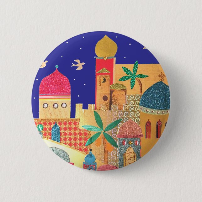 Jerusalem City Colorful Art Pinback Button (Front)
