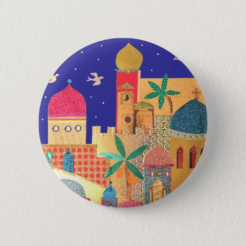 Jerusalem City Colorful Art Pinback Button