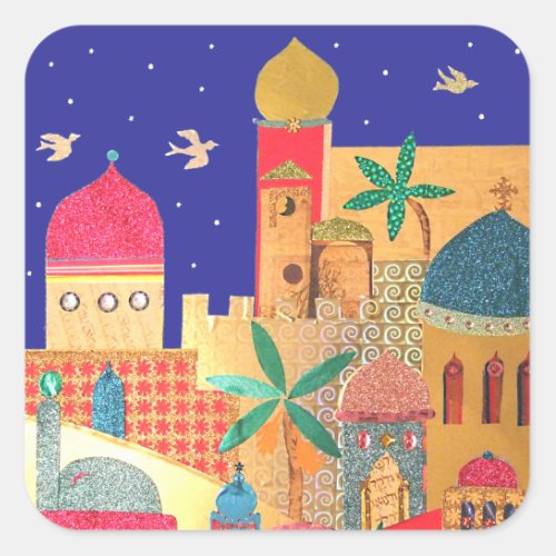 Jerusalem City Colorful Art Square Sticker