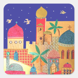 Jerusalem City Colorful Art Square Sticker