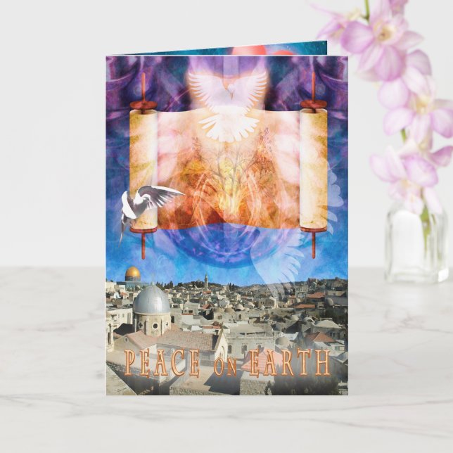 Jerusalem City PEACE ON EARTH Card (Orchid)