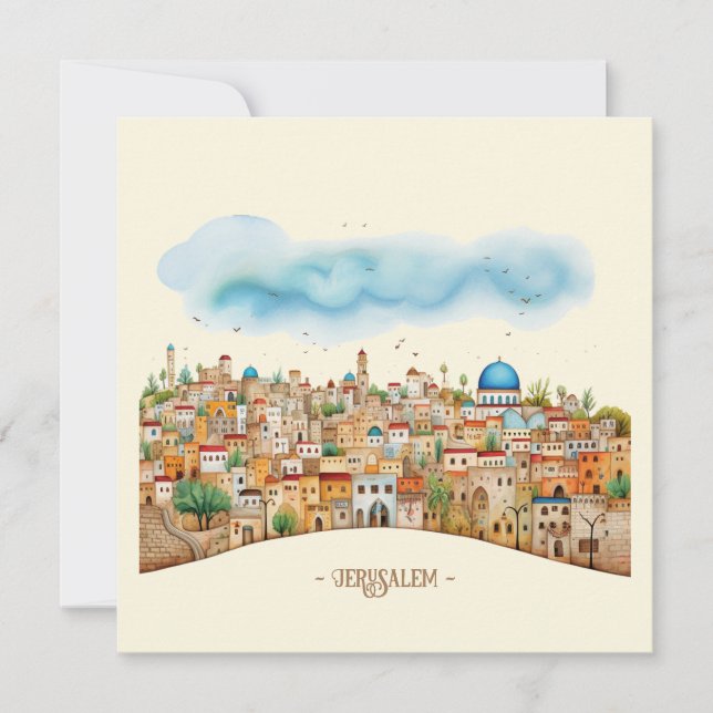 Jerusalem Cityscape Illustration Holiday Card (Front)