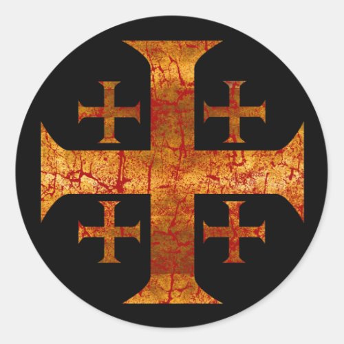 Jerusalem Cross Distressed Classic Round Sticker