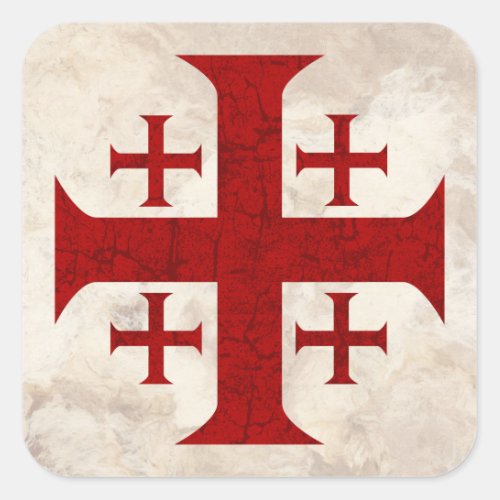 Jerusalem Cross Distressed Square Sticker