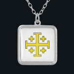 Jerusalem cross silver plated necklace<br><div class="desc">Jerusalem cross is a heraldic cross and Christian cross variant consisting of a large cross potent surrounded by four smaller Greek crosses,  one in each quadrant. It was used as the emblem and coat of arms of the Kingdom of Jerusalem from the 1280s.</div>