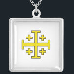 Jerusalem cross silver plated necklace<br><div class="desc">Jerusalem cross is a heraldic cross and Christian cross variant consisting of a large cross potent surrounded by four smaller Greek crosses,  one in each quadrant. It was used as the emblem and coat of arms of the Kingdom of Jerusalem from the 1280s.</div>