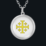 Jerusalem cross silver plated necklace<br><div class="desc">Jerusalem cross is a heraldic cross and Christian cross variant consisting of a large cross potent surrounded by four smaller Greek crosses,  one in each quadrant. It was used as the emblem and coat of arms of the Kingdom of Jerusalem from the 1280s.</div>