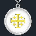 Jerusalem cross silver plated necklace<br><div class="desc">Jerusalem cross is a heraldic cross and Christian cross variant consisting of a large cross potent surrounded by four smaller Greek crosses,  one in each quadrant. It was used as the emblem and coat of arms of the Kingdom of Jerusalem from the 1280s.</div>
