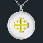 Jerusalem cross silver plated necklace<br><div class="desc">Jerusalem cross is a heraldic cross and Christian cross variant consisting of a large cross potent surrounded by four smaller Greek crosses,  one in each quadrant. It was used as the emblem and coat of arms of the Kingdom of Jerusalem from the 1280s.</div>