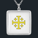 Jerusalem cross silver plated necklace<br><div class="desc">Jerusalem cross is a heraldic cross and Christian cross variant consisting of a large cross potent surrounded by four smaller Greek crosses,  one in each quadrant. It was used as the emblem and coat of arms of the Kingdom of Jerusalem from the 1280s.</div>