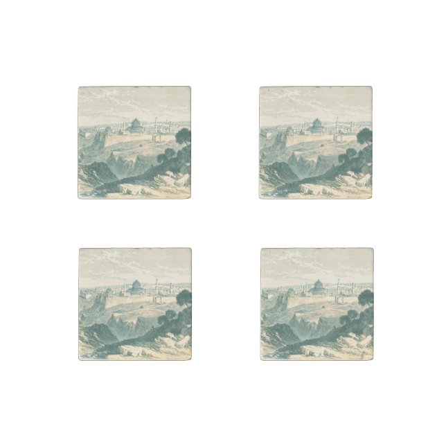 Jerusalem Dome and Walls 1850 Marble  Stone Magnet (Front)