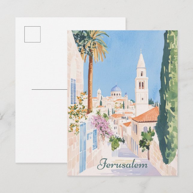 Jerusalem Gouache Paint Illustration Travel Postcard (Front/Back)