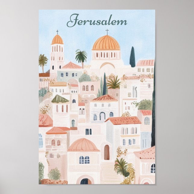 Jerusalem Gouache Paint Illustration Travel Poster (Front)