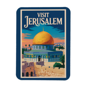 Jerusalem Israel Illustration Travel Art Vintage Magnet