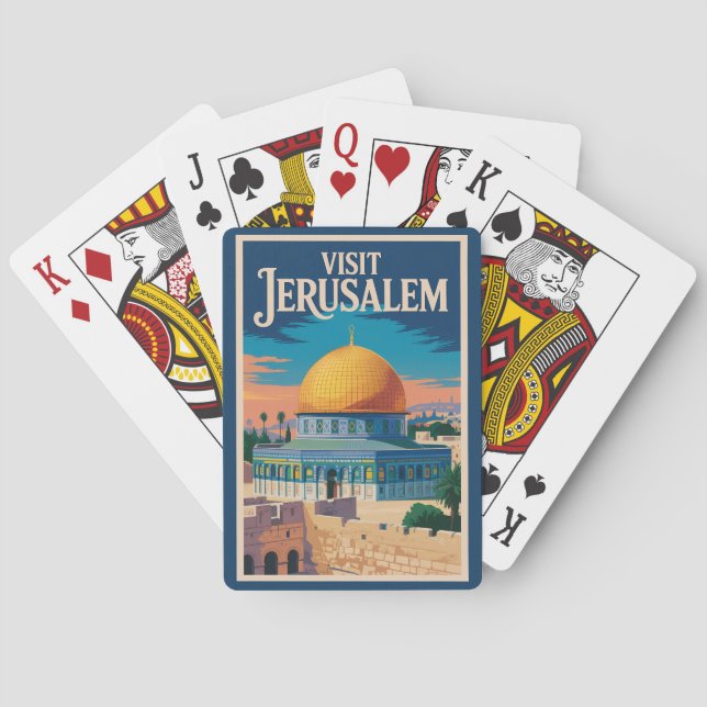Jerusalem Israel Illustration Travel Art Vintage Poker Cards (Back)