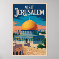 Jerusalem Israel Illustration Travel Art Vintage