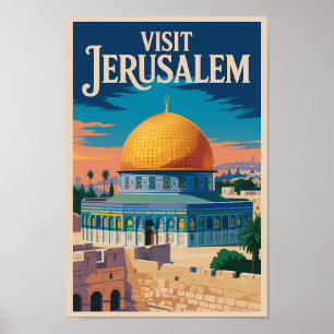 Jerusalem Israel Illustration Travel Art Vintage Poster
