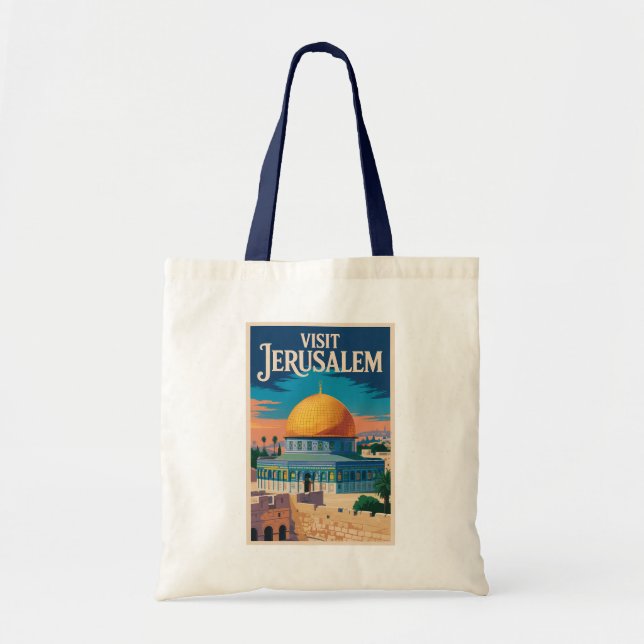 Jerusalem Israel Illustration Travel Art Vintage Tote Bag (Front)