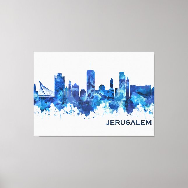 Jerusalem Israel Skyline Blue Canvas Print (Front)