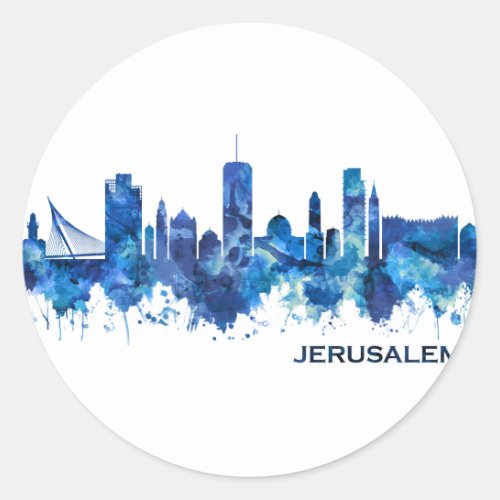 Jerusalem Israel Skyline Blue Classic Round Sticker