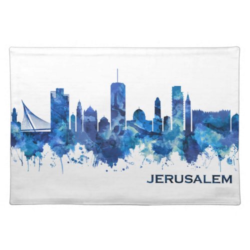 Jerusalem Israel Skyline Blue Cloth Placemat