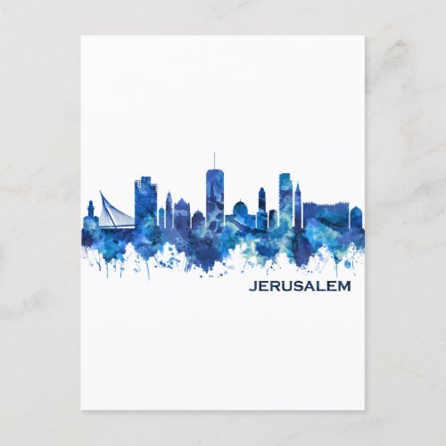Jerusalem Israel Skyline Blue Holiday Postcard