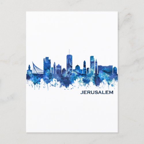 Jerusalem Israel Skyline Blue Invitation Postcard