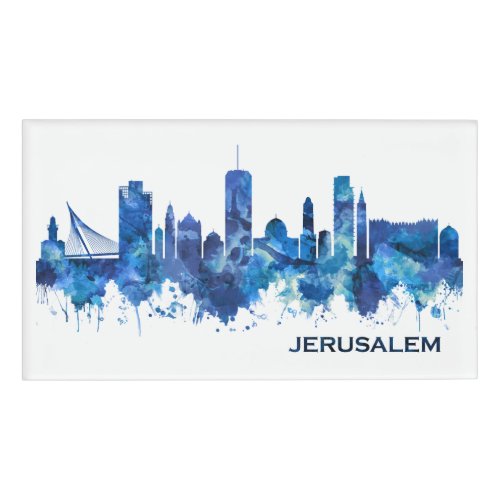 Jerusalem Israel Skyline Blue Name Tag