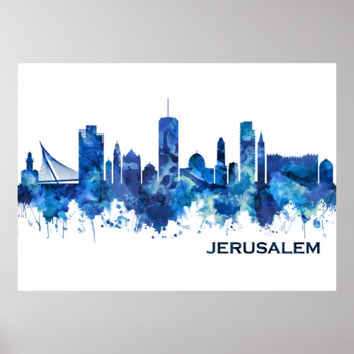 Jerusalem Israel Skyline Blue Poster