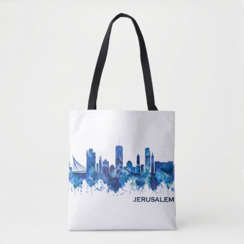 Jerusalem Israel Skyline Blue Tote Bag