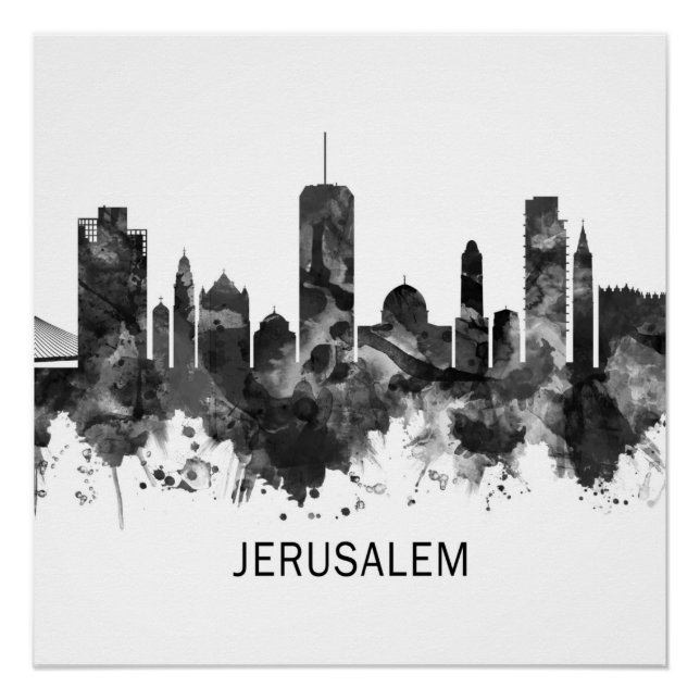 Jerusalem Israel Skyline BW Poster (Front)