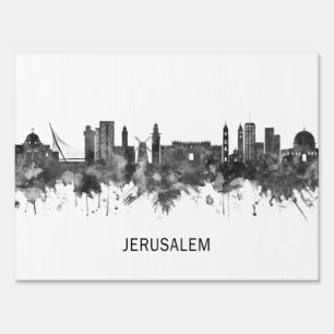 Jerusalem Israel Skyline BW Sign