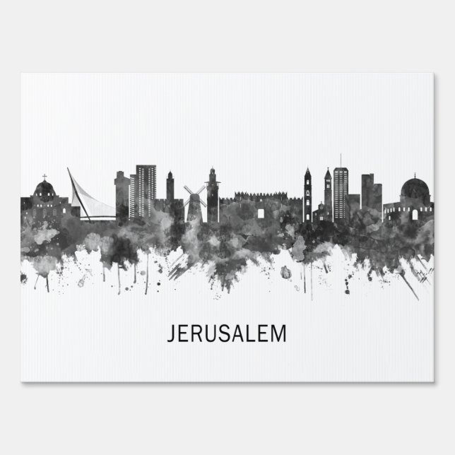 Jerusalem Israel Skyline BW Sign (Back)
