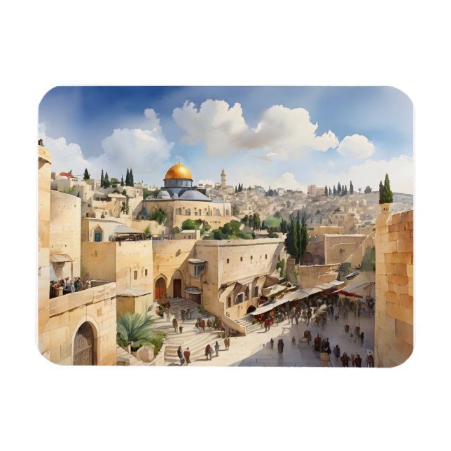 Jerusalem Israel watercolor art Magnet (Horizontal)