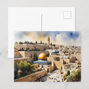 Jerusalem Israel watercolor art Postcard
