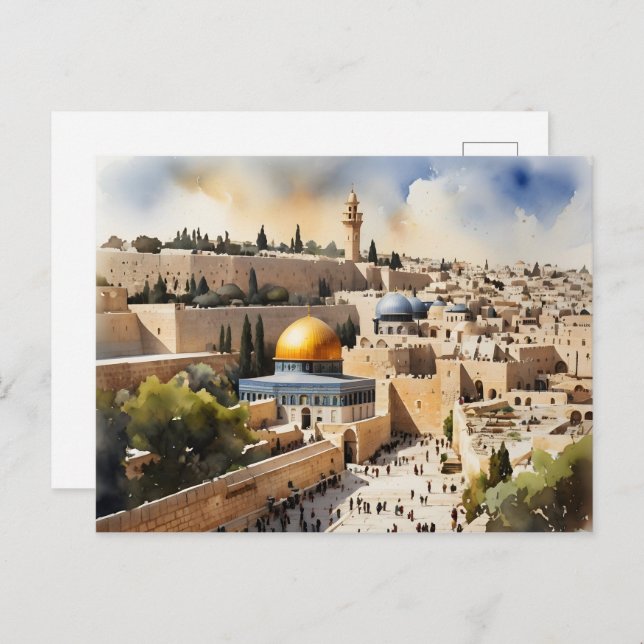 Jerusalem Israel watercolor art Postcard (Front/Back)