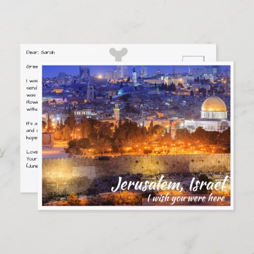 Jerusalem Israel with Dome of the Rock at Night Postcard