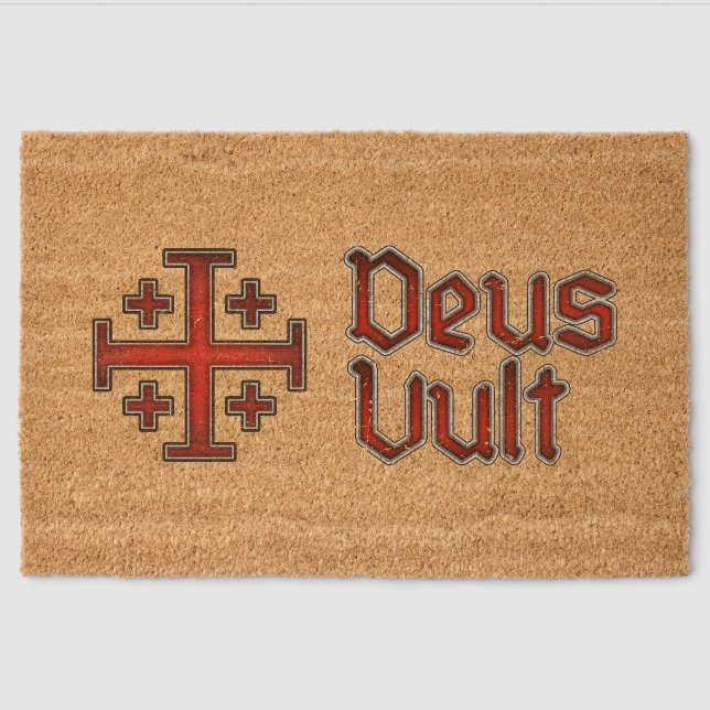 Jerusalem Knight Templar Crusader Cross Christian Fiber Doormat (Front)