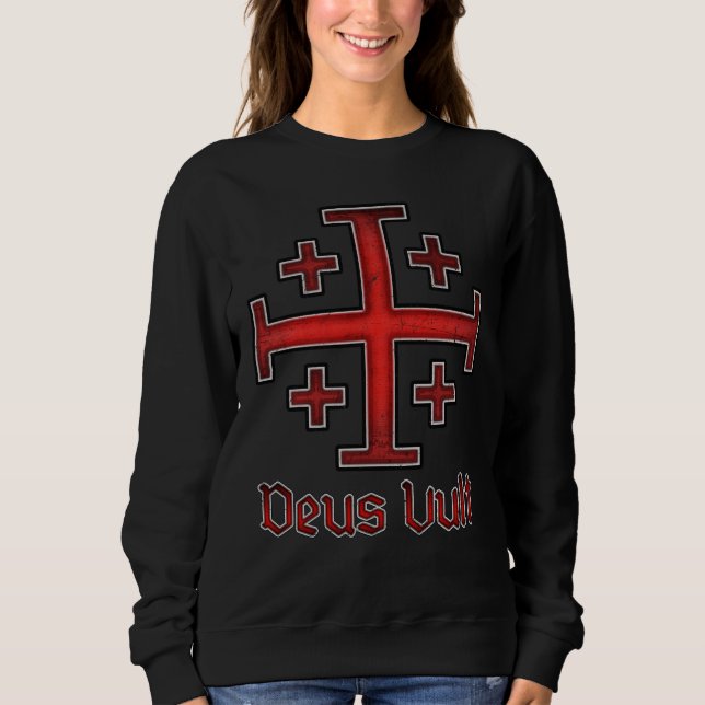 Jerusalem Knight Templar Crusader Cross Christian Sweatshirt (Front)