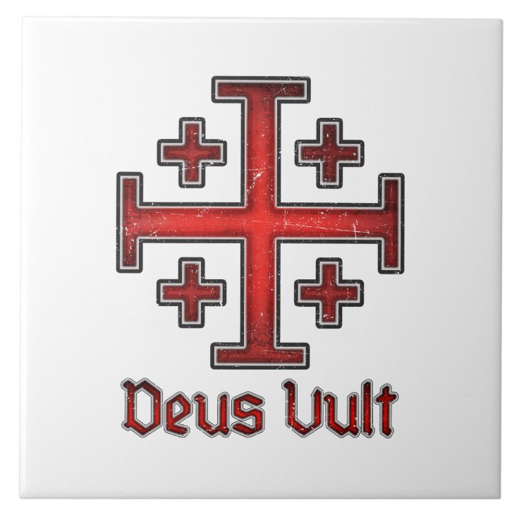 Jerusalem Knight Templar Crusader Cross Deus Vult Ceramic Tile | Zazzle