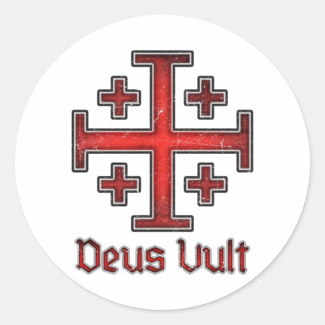 Jerusalem Knight Templar Crusader Cross Deus Vult Classic Round Sticker (Front)