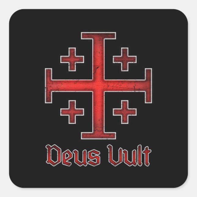 Jerusalem Knight Templar Crusader Cross Deus Vult Square Sticker (Front)
